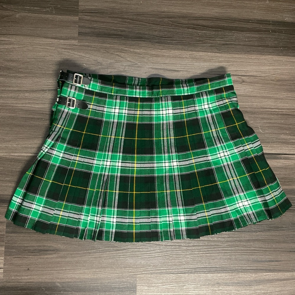 💚 Green Tartan Pleated Wool Kilt